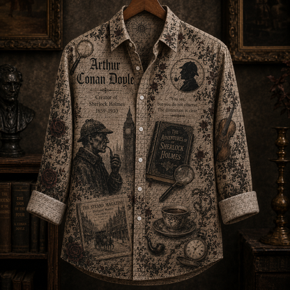 Arthur Conan Doyle Button Up Shirt, Sherlock Holmes Literary Shirt, Detective Book Lover Shirt, Dark Academia Vintage Shirt, Mystery Reader Gift