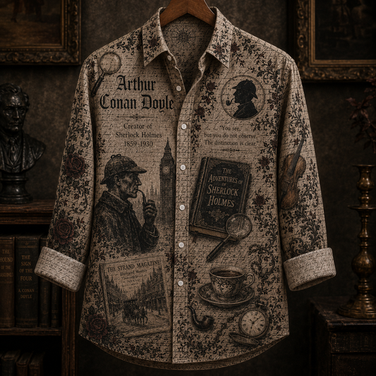 Arthur Conan Doyle Button Up Shirt, Sherlock Holmes Literary Shirt, Detective Book Lover Shirt, Dark Academia Vintage Shirt, Mystery Reader Gift