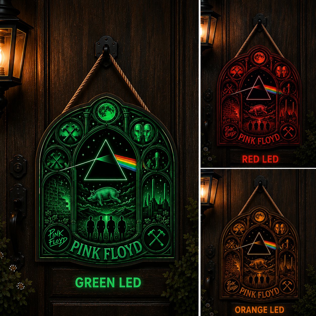 Pink Floyd Luminous Wooden Sign – Gothic LED Wall & Door Decor for Music Fans
