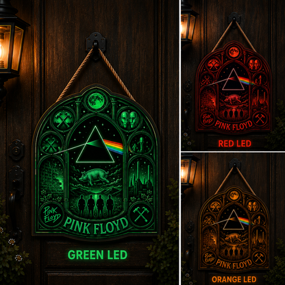 Pink Floyd Luminous Wooden Sign – Gothic LED Wall & Door Decor for Music Fans