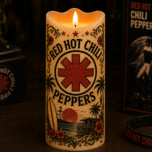 Red Hot Chili Peppers Flameless LED Candle, RHCP Fan Gift, Alternative Rock LED Candle, California Music Decor, Battery Operated Candle
