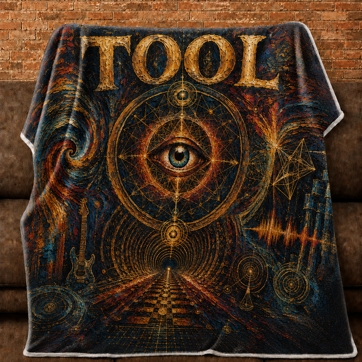 Tool Band Painterly Blanket, Psychedelic Rock Fleece Throw, Sacred Geometry Eye Blanket, Progressive Metal Fan Gift