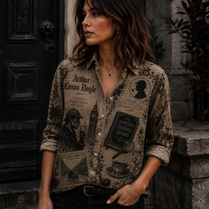 Arthur Conan Doyle Button Up Shirt, Sherlock Holmes Literary Shirt, Detective Book Lover Shirt, Dark Academia Vintage Shirt, Mystery Reader Gift