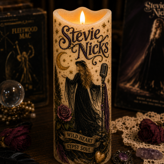 Stevie Nicks Flameless LED Candle, Fleetwood Mac Fan Gift, Boho Witchy LED Candle, Classic Rock Decor, Battery Operated Candle