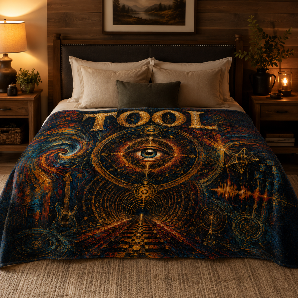 Tool Band Painterly Blanket, Psychedelic Rock Fleece Throw, Sacred Geometry Eye Blanket, Progressive Metal Fan Gift