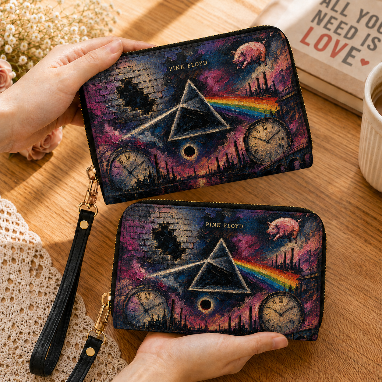 Pink Floyd Leather Handbag – Dark Side of the Moon Prism Tote Purse, Psychedelic Rock Gift for Women