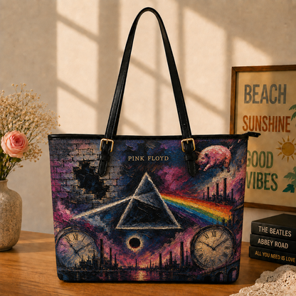 Pink Floyd Leather Handbag – Dark Side of the Moon Prism Tote Purse, Psychedelic Rock Gift for Women