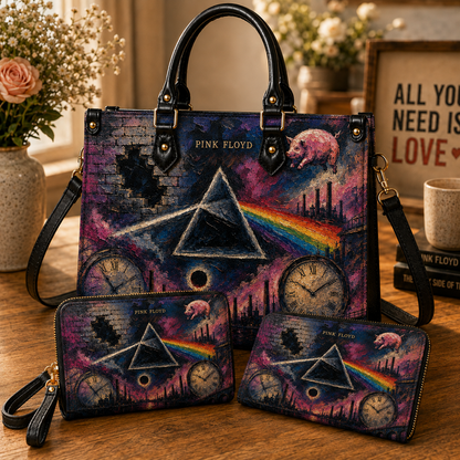 Pink Floyd Leather Handbag – Dark Side of the Moon Prism Tote Purse, Psychedelic Rock Gift for Women