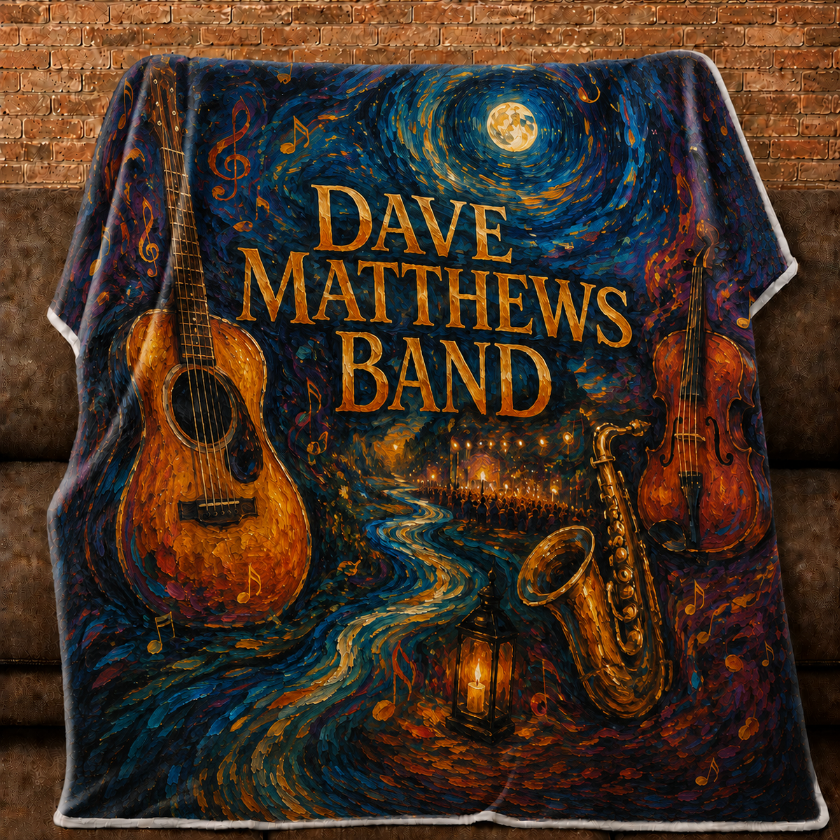 Dave Matthews Band Painterly Sherpa Blanket, DMB Music Fleece Throw, Guitar Saxophone Concert Blanket Jam Band Fan Gift