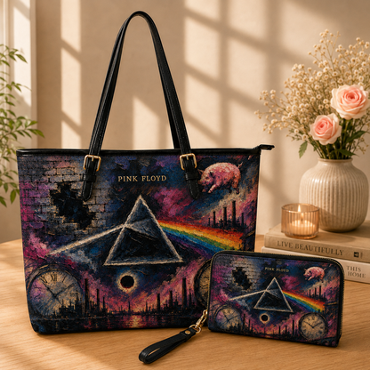 Pink Floyd Leather Handbag – Dark Side of the Moon Prism Tote Purse, Psychedelic Rock Gift for Women