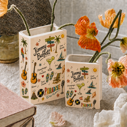 Jimmy Buffett Book Vase, Margaritaville Book Shaped Vase, Ceramic Flower Vase, Coastal Bookshelf Decor, Parrothead Gift, Jimmy Buffett Fan Gift