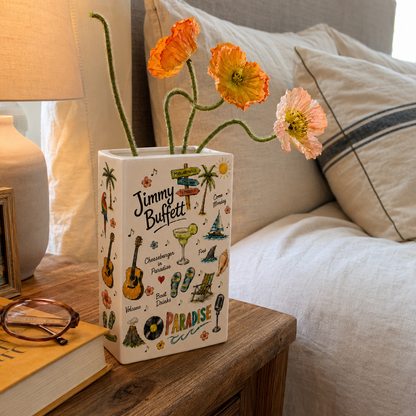 Jimmy Buffett Book Vase, Margaritaville Book Shaped Vase, Ceramic Flower Vase, Coastal Bookshelf Decor, Parrothead Gift, Jimmy Buffett Fan Gift