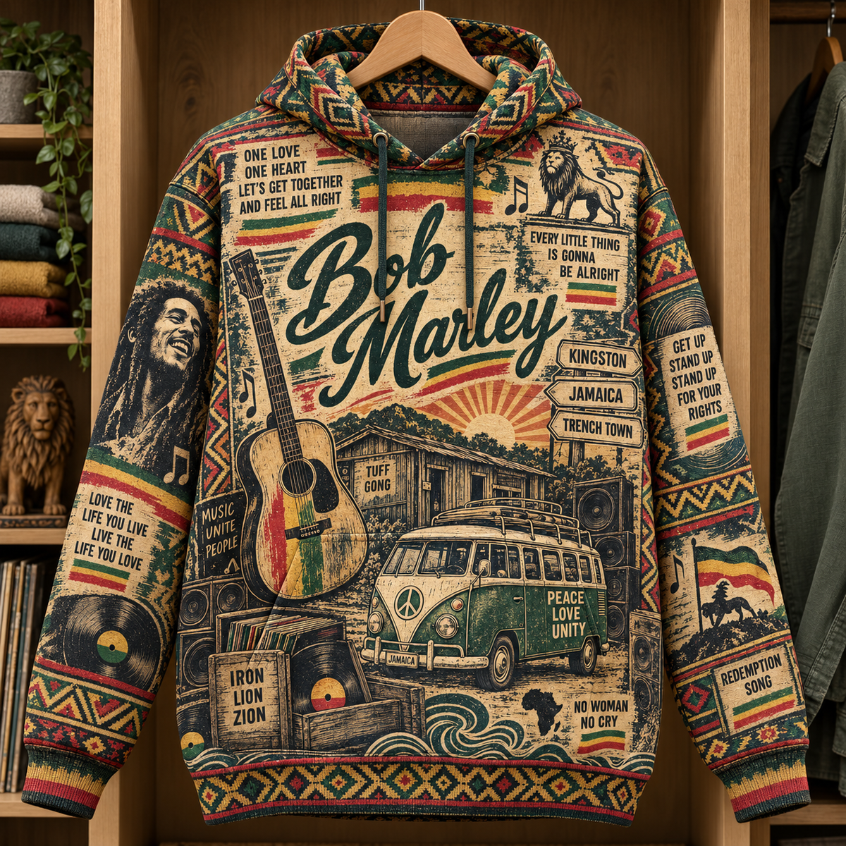 Bob Marley Reggae Legacy Hoodie – One Love Jamaica Vintage 3D Printed Pullover, Rasta Music Fan Gift