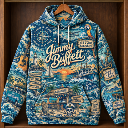 Jimmy Buffett Tropical Ocean Hoodie – Margaritaville Coastal Adventure Pullover, Parrothead Beach Music Fan Gift