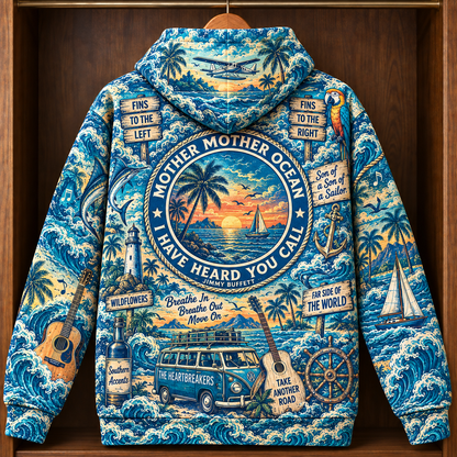 Jimmy Buffett Tropical Ocean Hoodie – Margaritaville Coastal Adventure Pullover, Parrothead Beach Music Fan Gift