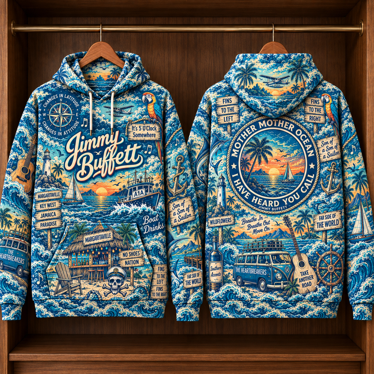 Jimmy Buffett Tropical Ocean Hoodie – Margaritaville Coastal Adventure Pullover, Parrothead Beach Music Fan Gift