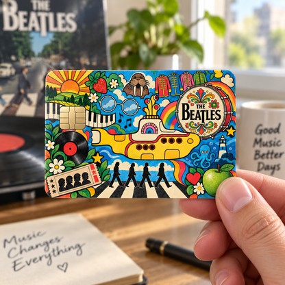 The Beatles Credit Card Sticker, Yellow Submarine Abbey Road Card Skin, Retro Psychedelic Music Wallet Decal Gift
