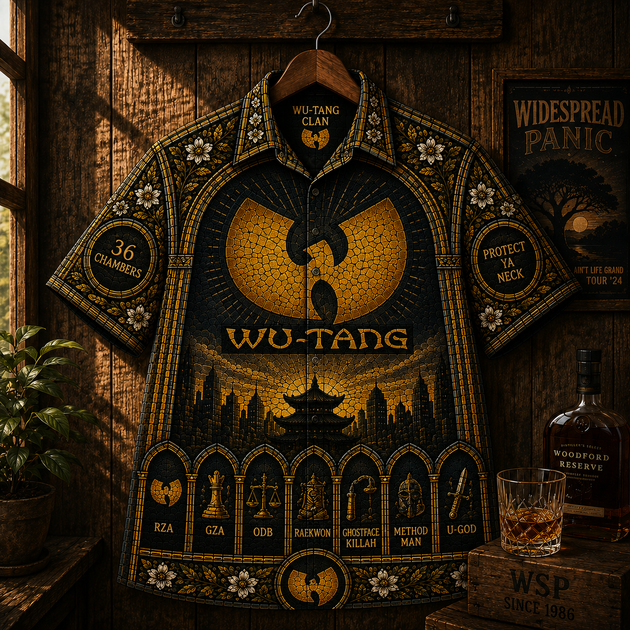 Wu-Tang Clan Hawaiian Shirt- Vintage Hip Hop Button-Up Shirt 36 Chambers Streetwear Gift for Rap Fans