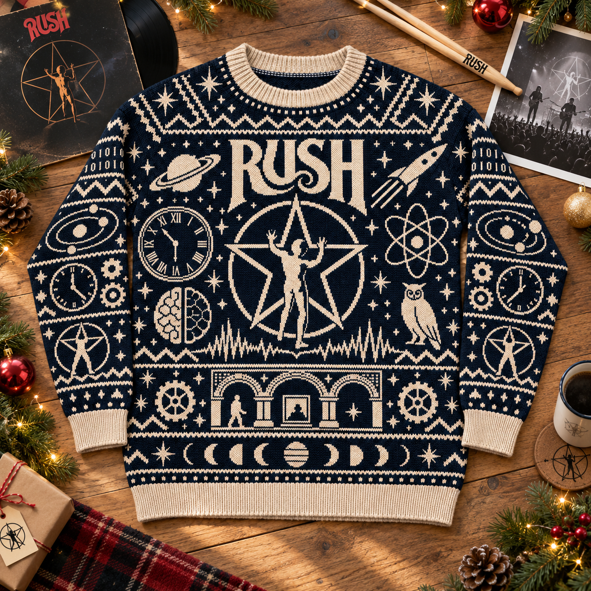 Rush Christmas Sweater, 2112 Starman Ugly Christmas Knit Sweater, Progressive Rock Holiday Gift