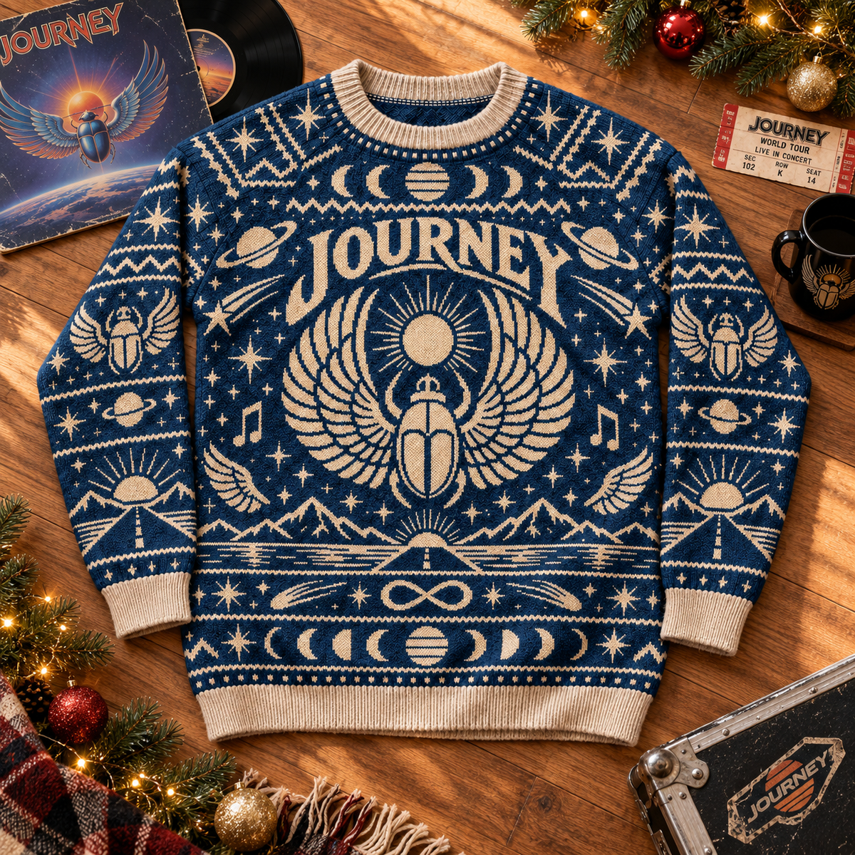 Journey Christmas Sweater, Don’t Stop Believin’ Ugly Christmas Knit Sweater, Vintage Classic Rock Holiday Gift