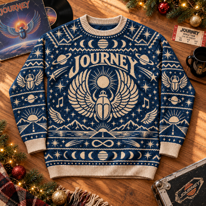 Journey Christmas Sweater, Don’t Stop Believin’ Ugly Christmas Knit Sweater, Vintage Classic Rock Holiday Gift