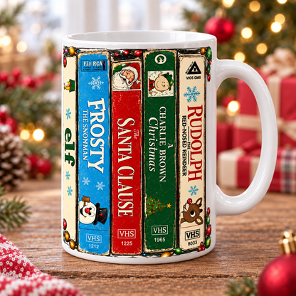Nostalgic Christmas VHS Mug, Retro Holiday Movie Coffee Cup, Classic Christmas Film Lover Gift, Vintage 80s 90s Holiday Mug