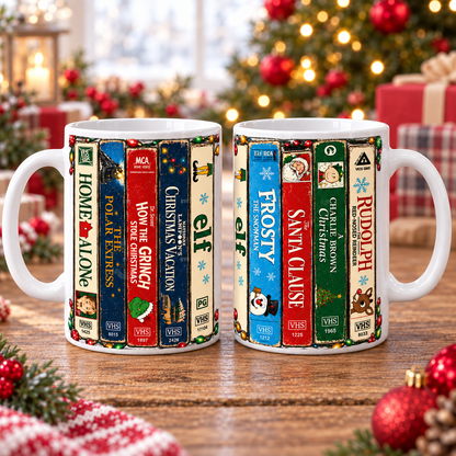 Nostalgic Christmas VHS Mug, Retro Holiday Movie Coffee Cup, Classic Christmas Film Lover Gift, Vintage 80s 90s Holiday Mug