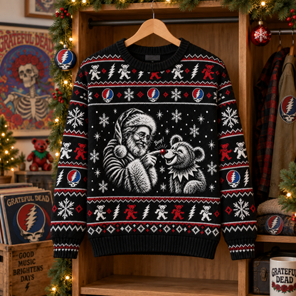 Jerry Garcia & Dancing Bear Boop Christmas Sweater, Grateful Dead Ugly Christmas Sweater, Deadhead Holiday Gift