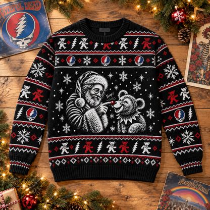Jerry Garcia & Dancing Bear Boop Christmas Sweater, Grateful Dead Ugly Christmas Sweater, Deadhead Holiday Gift