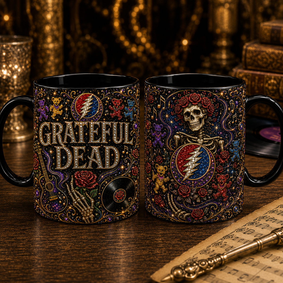 Grateful Dead Luxury Ornate Celestial Mug – Cosmic Prism Baroque Coffee Mug, Psychedelic Rock Fan Gift, Premium Ceramic Cup
