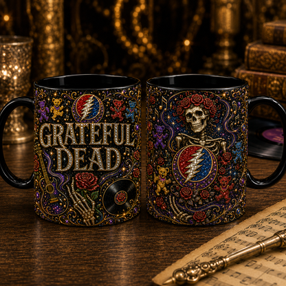 Grateful Dead Luxury Ornate Celestial Mug – Cosmic Prism Baroque Coffee Mug, Psychedelic Rock Fan Gift, Premium Ceramic Cup
