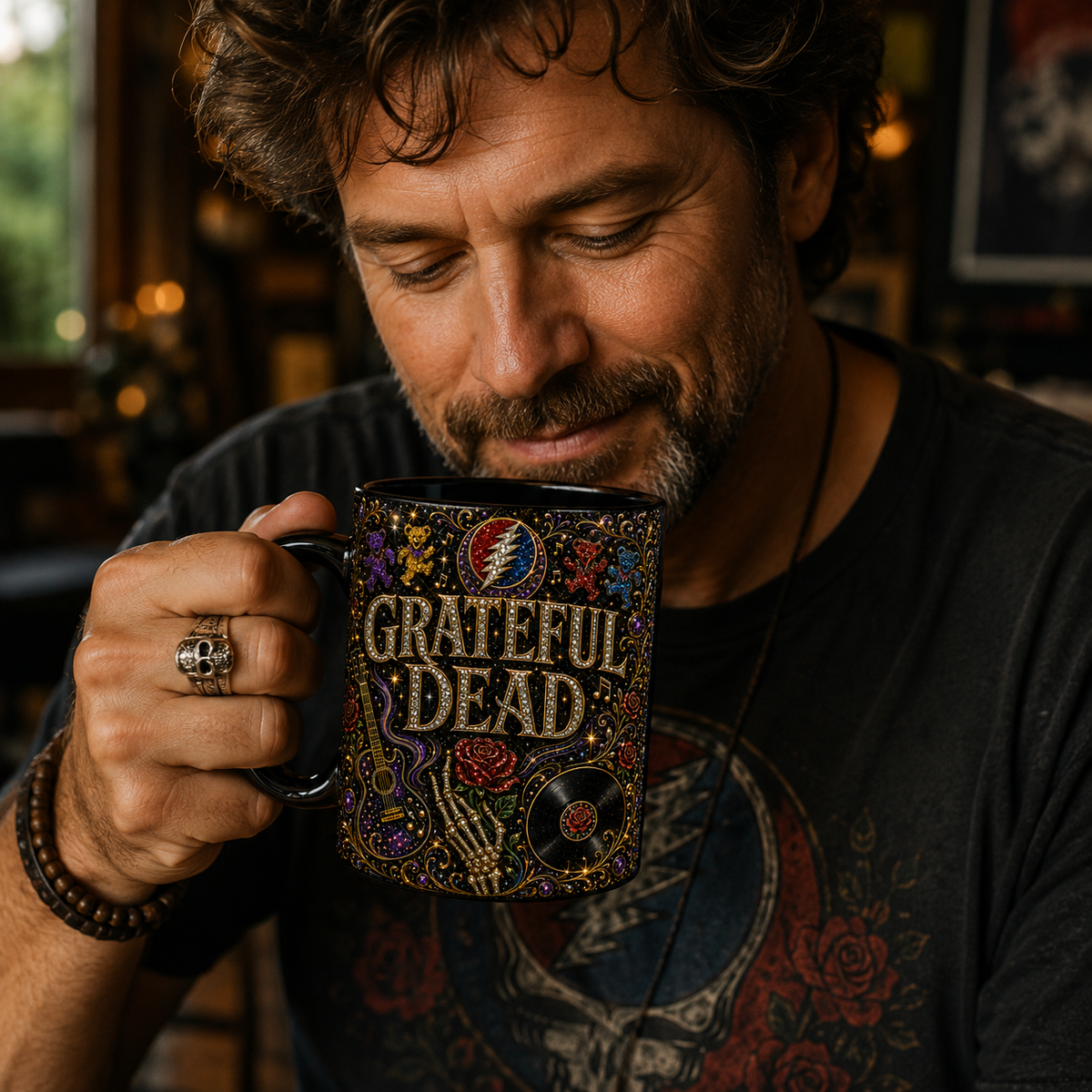 Grateful Dead Luxury Ornate Celestial Mug – Cosmic Prism Baroque Coffee Mug, Psychedelic Rock Fan Gift, Premium Ceramic Cup