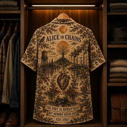 Alice in Chains The Dirt Is Buried Deep Hawaiian Shirt - Vintage Grunge Rock Band Button-Up Summer Shirt for Fans