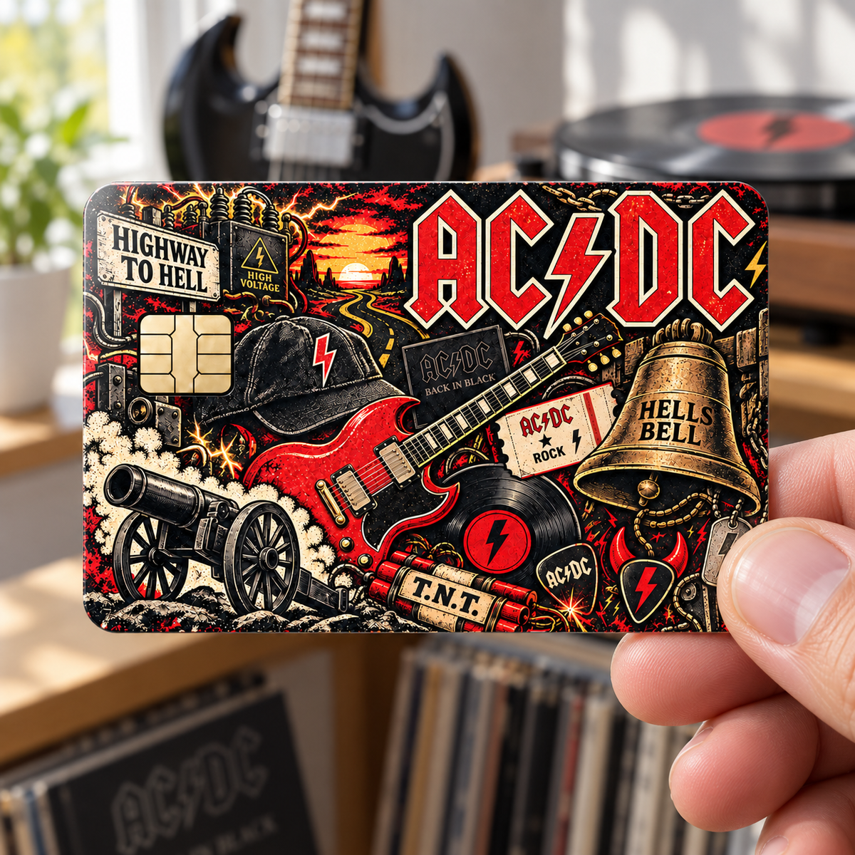 AC/DC Credit Card Sticker, Highway to Hell Hells Bells Back in Black Card Skin, Classic Rock Wallet Decal Gift