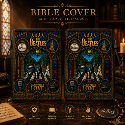 The Beatles Stained Glass Bible Cover - Abbey Road All You Need Is Love Leather Zippered Book Cover
