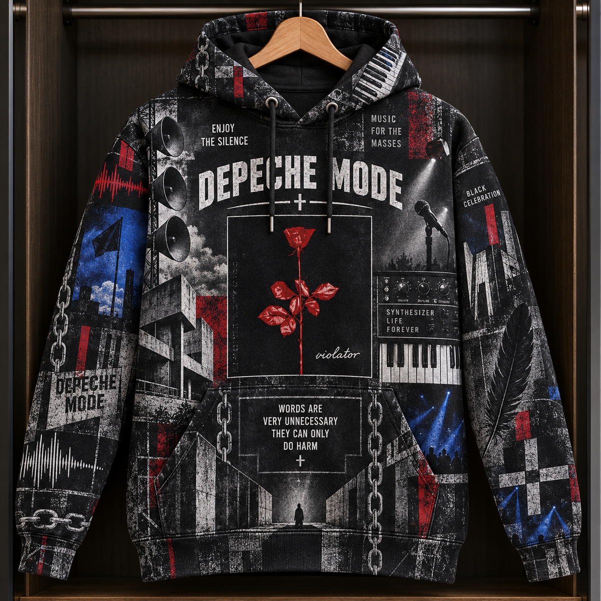 Depeche Mode Violator Hoodie – Black Red Industrial Synthpop Pullover, Music for the Masses Fan Gift