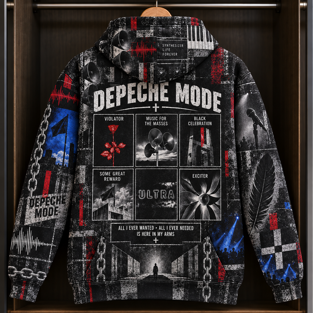 Depeche Mode Violator Hoodie – Black Red Industrial Synthpop Pullover, Music for the Masses Fan Gift