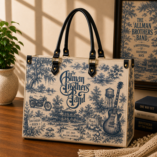 The Allman Brothers Band Vintage Toile Leather Handbag, Leather Tote Bag, Leather Wallet Set - Luxury Rock Music Accessories