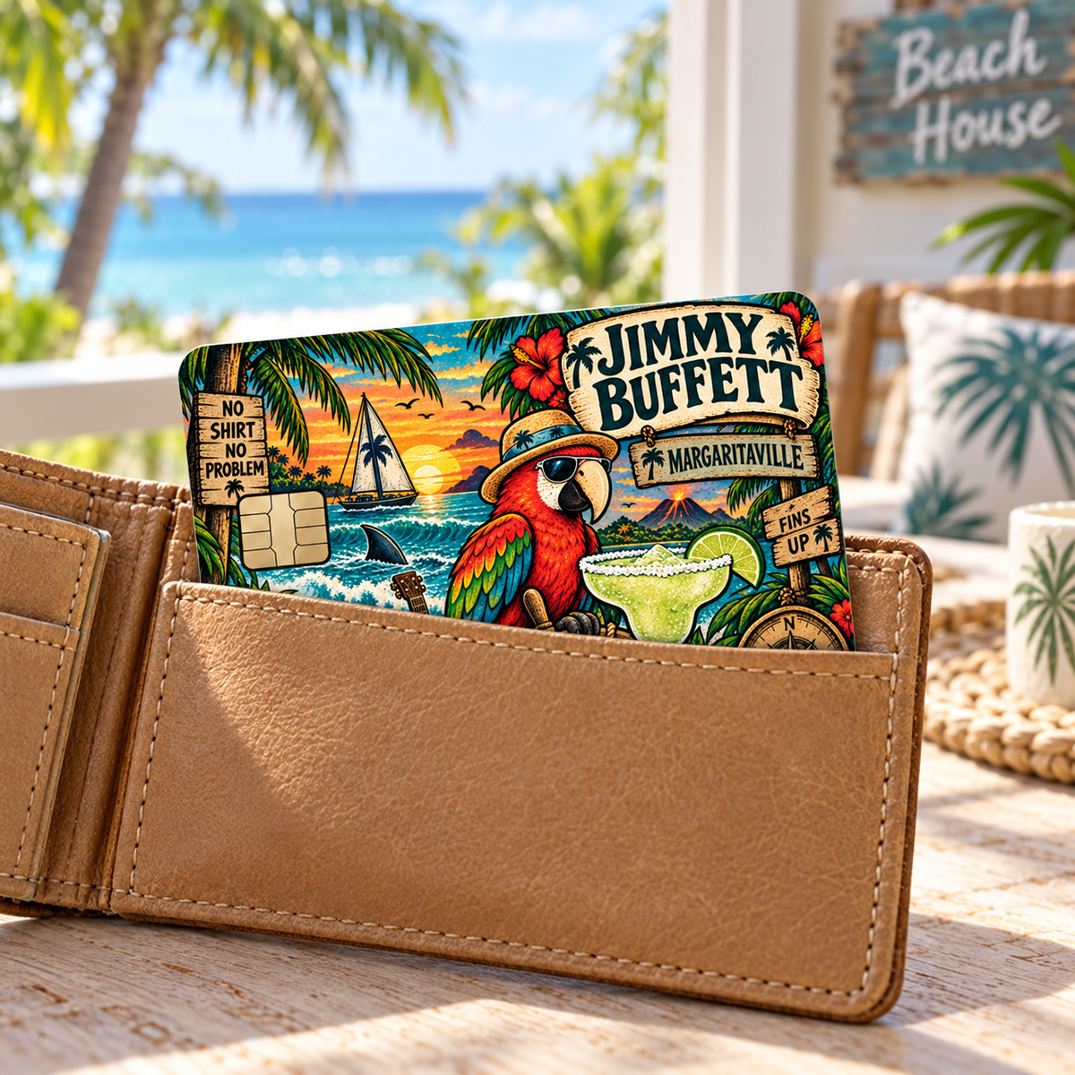 Jimmy Buffett Credit Card Sticker, Margaritaville Fins Up Tropical Card Skin, Parrothead Beach Music Wallet Decal Gift