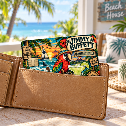 Jimmy Buffett Credit Card Sticker, Margaritaville Fins Up Tropical Card Skin, Parrothead Beach Music Wallet Decal Gift