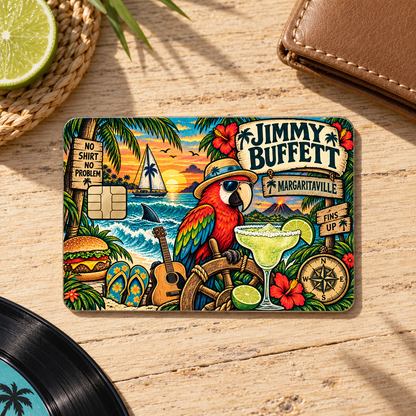 Jimmy Buffett Credit Card Sticker, Margaritaville Fins Up Tropical Card Skin, Parrothead Beach Music Wallet Decal Gift