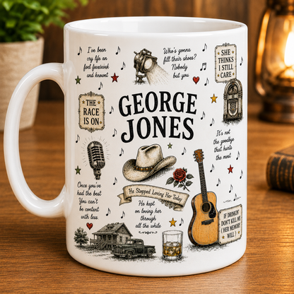George Jones Ceramic Mug – Vintage Country Music Coffee Mug, George Jones Fan Gift, Classic Country Lover Cup