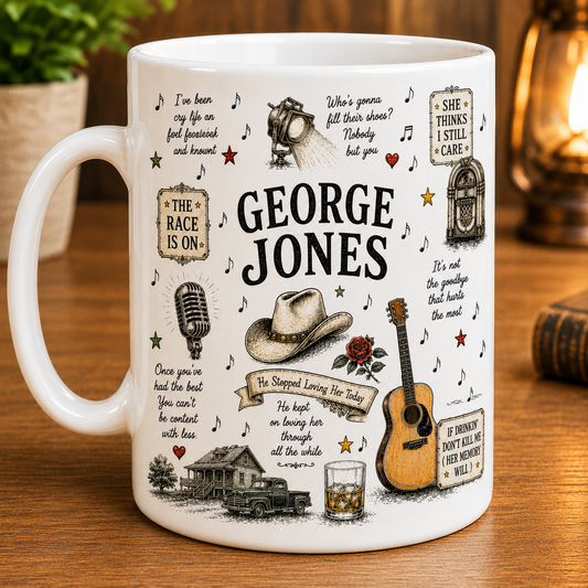 George Jones Ceramic Mug – Vintage Country Music Coffee Mug, George Jones Fan Gift, Classic Country Lover Cup