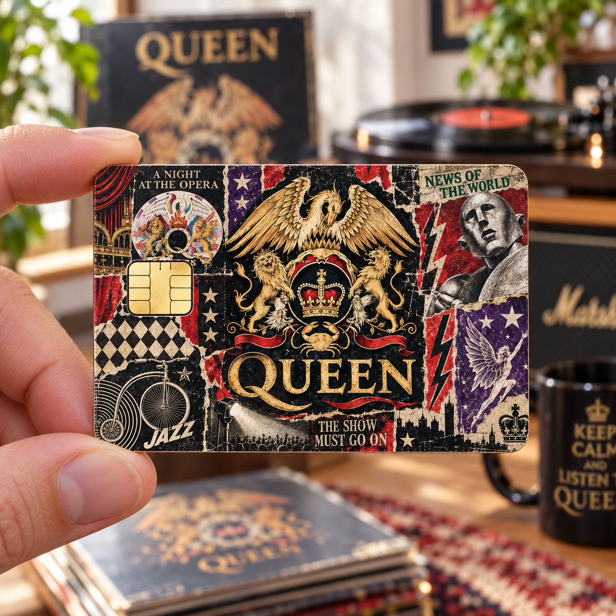 Queen Credit Card Sticker, A Night at the Opera News of the World Jazz Card Skin, Vintage Classic Rock Music Gift
