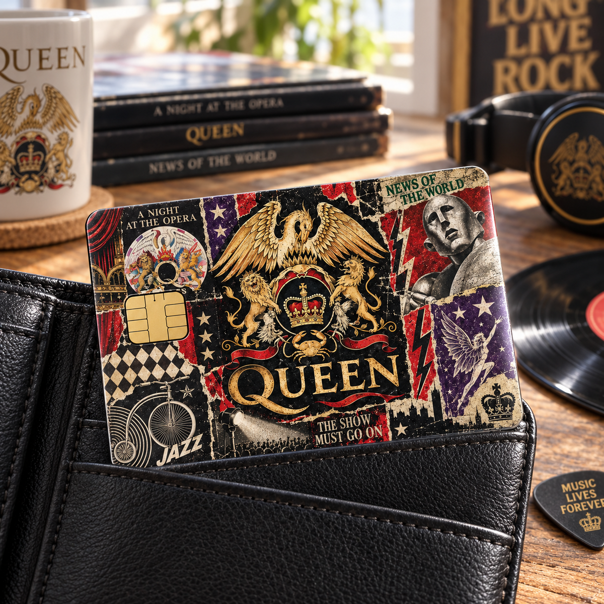 Queen Credit Card Sticker, A Night at the Opera News of the World Jazz Card Skin, Vintage Classic Rock Music Gift