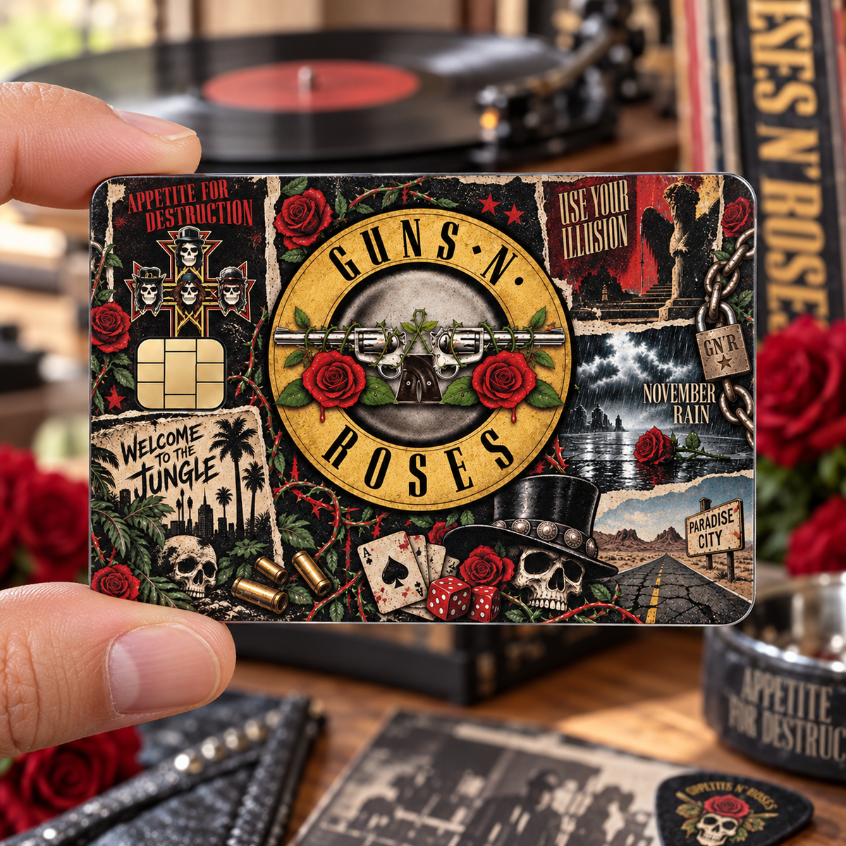 Guns N’ Roses Credit Card Sticker, Appetite for Destruction Use Your Illusion Card Skin, Vintage Hard Rock Music Gift