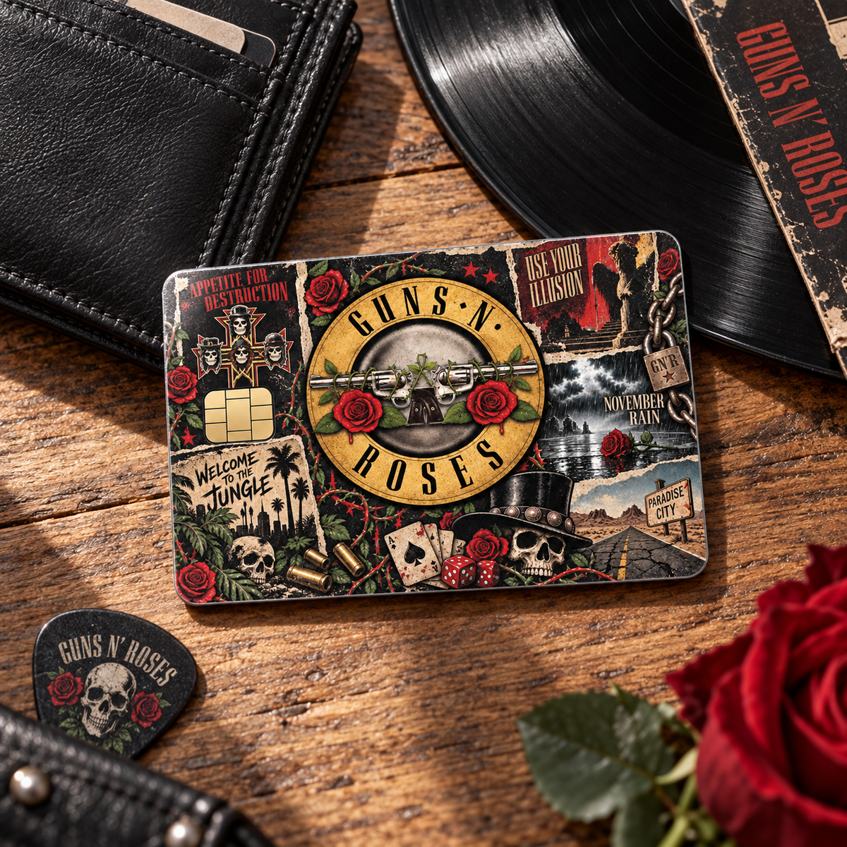 Guns N’ Roses Credit Card Sticker, Appetite for Destruction Use Your Illusion Card Skin, Vintage Hard Rock Music Gift