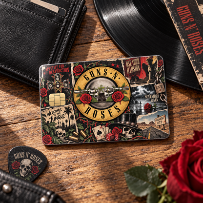 Guns N’ Roses Credit Card Sticker, Appetite for Destruction Use Your Illusion Card Skin, Vintage Hard Rock Music Gift