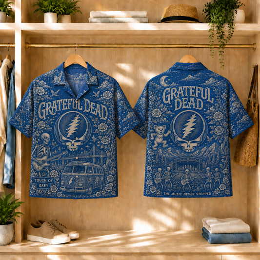 Grateful Dead Toile Hawaiian Shirt - Classic Rock Vintage All-Over Print Button-Up Shirt