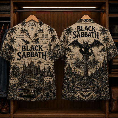 Black Sabbath Greatest Hits Hawaiian Shirt - Heavy Metal Band Cross Cemetery Button-Up Summer Shirt for Fans